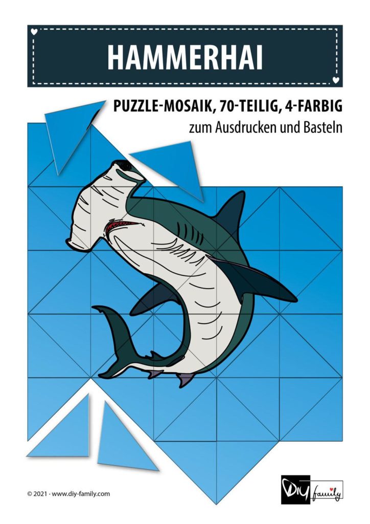 Hammerhai – Mosaikpuzzle zum Ausschneiden und Basteln