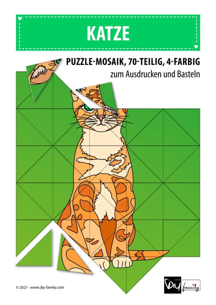 Katze – Mosaikpuzzle zum Ausschneiden und Basteln