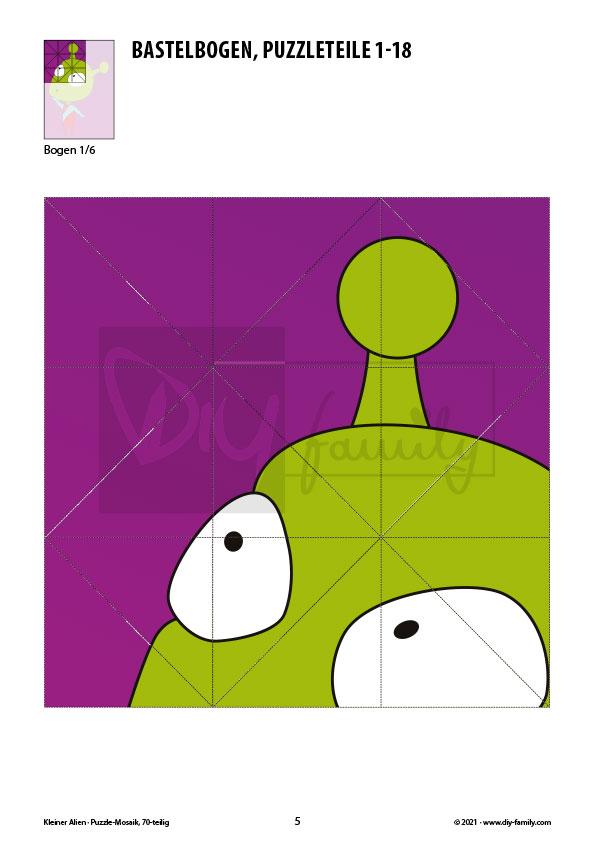 Kleiner Alien – Mosaikpuzzle zum Ausschneiden und Basteln