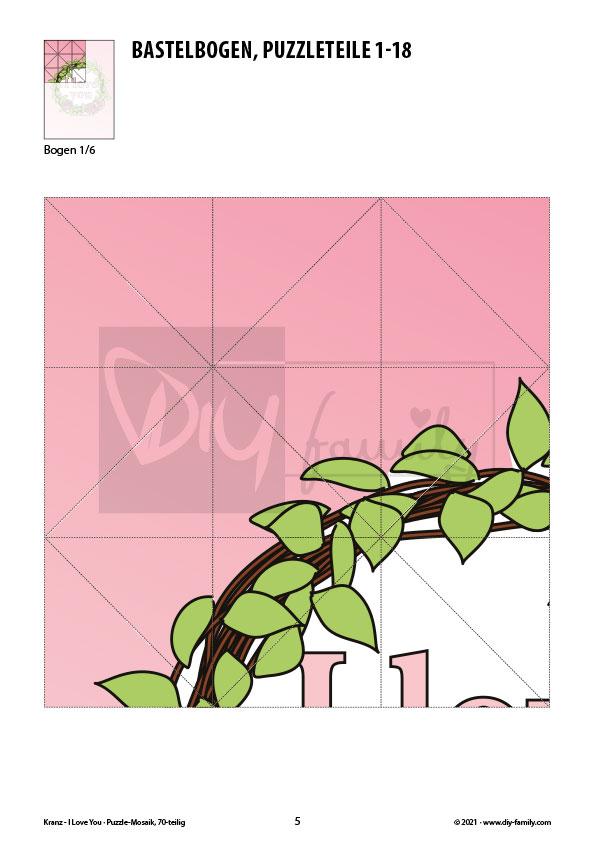 Kranz I Love You – Mosaikpuzzle zum Ausschneiden und Basteln