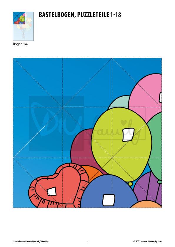 Luftballons – Mosaikpuzzle zum Ausschneiden und Basteln