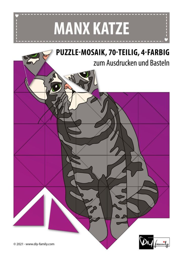 Manx Katze – Mosaikpuzzle zum Ausschneiden und Basteln