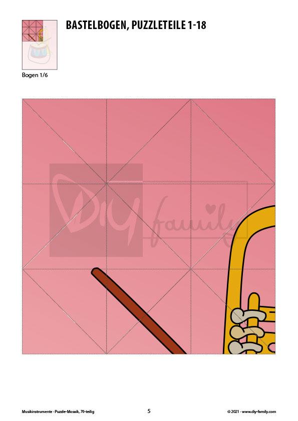 Musikinstrumente – Mosaikpuzzle zum Ausschneiden und Basteln