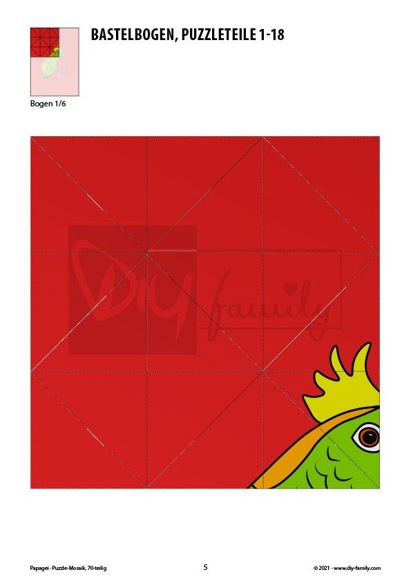 Papagei – Mosaikpuzzle zum Ausschneiden und Basteln