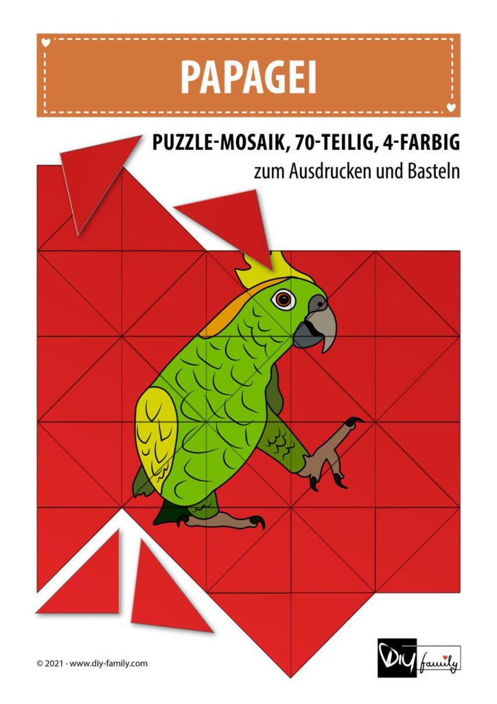 Papagei – Mosaikpuzzle zum Ausschneiden und Basteln