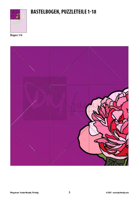 Pfingstrose – Mosaikpuzzle zum Ausschneiden und Basteln