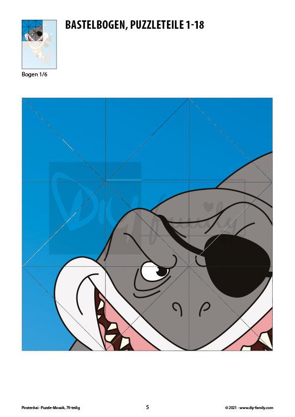 Piratenhai – Mosaikpuzzle zum Ausschneiden und Basteln