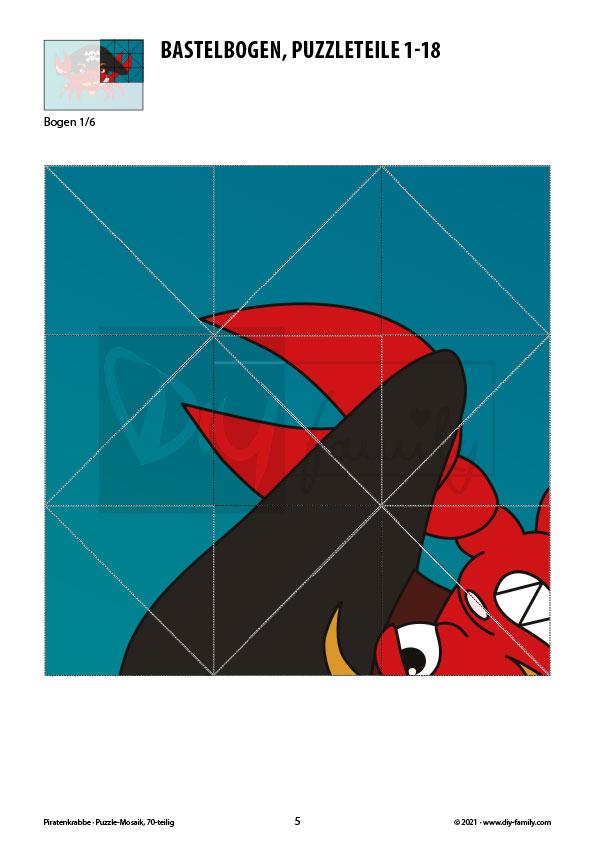 Piratenkrabbe – Mosaikpuzzle zum Ausschneiden und Basteln