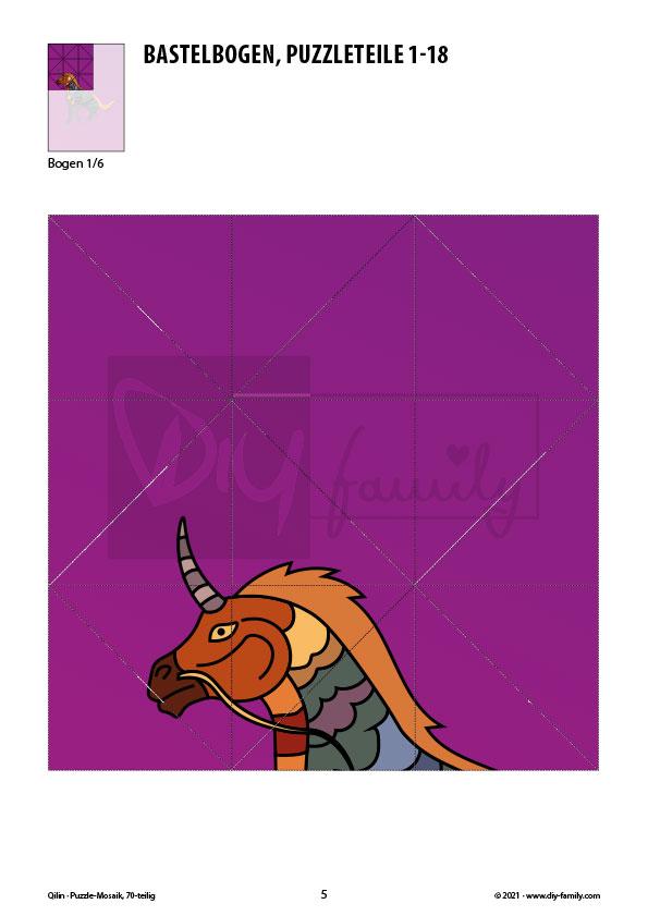Qilin – Mosaikpuzzle zum Ausschneiden und Basteln