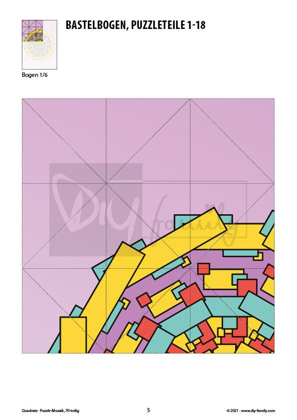 Quadrate – Mosaikpuzzle zum Ausschneiden und Basteln