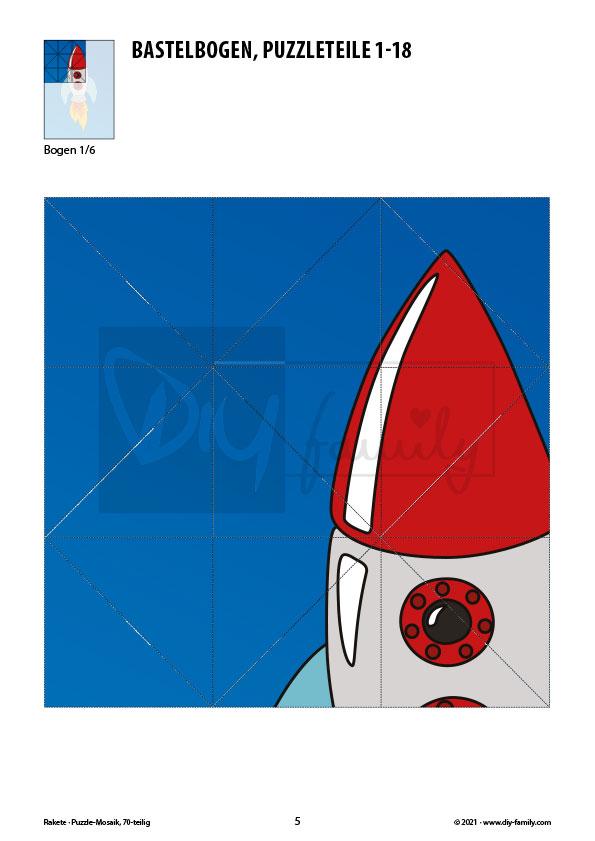 Rakete – Mosaikpuzzle zum Ausschneiden und Basteln