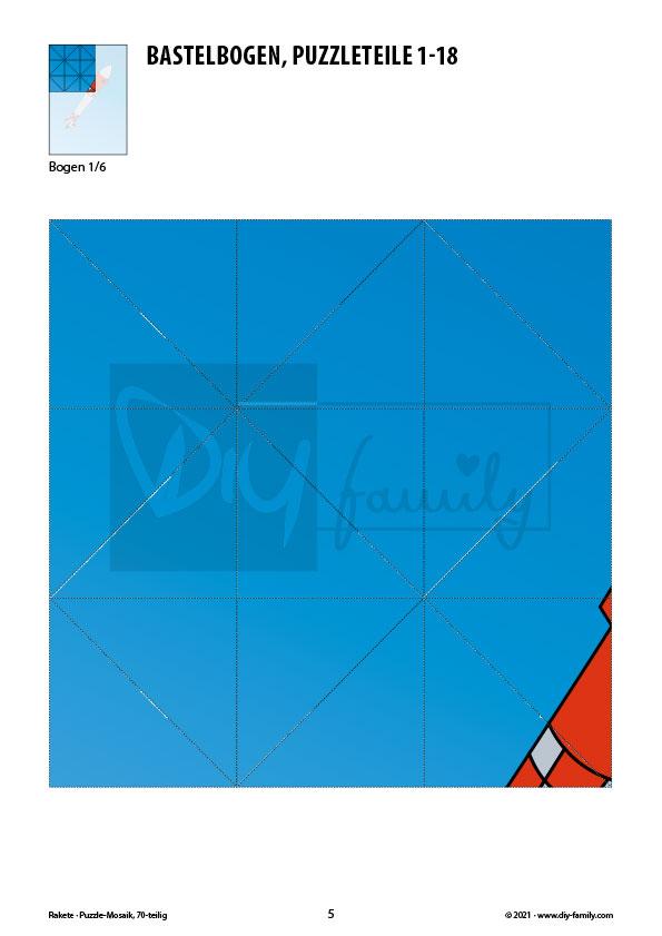Rakete – Mosaikpuzzle zum Ausschneiden und Basteln