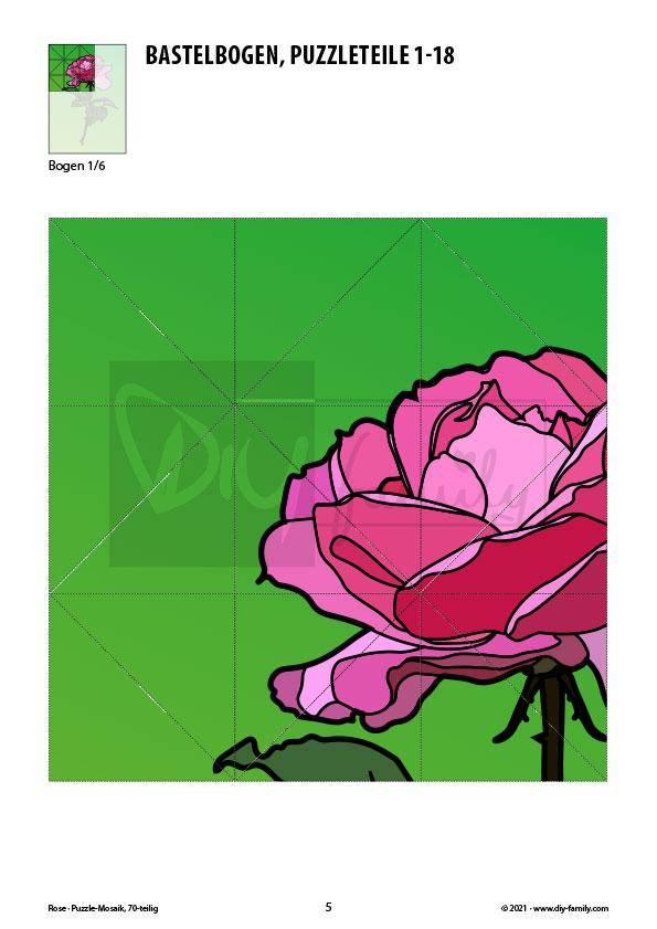 Rose – Mosaikpuzzle zum Ausschneiden und Basteln