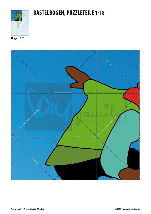 Snowboarder – Mosaikpuzzle zum Ausschneiden und Basteln