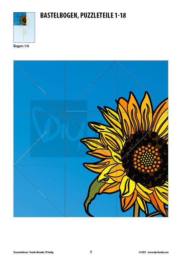 Sonnenblume – Mosaikpuzzle zum Ausschneiden und Basteln