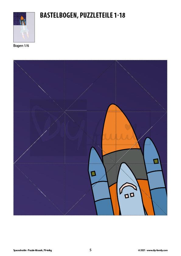 Spaceshuttle – Mosaikpuzzle zum Ausschneiden und Basteln