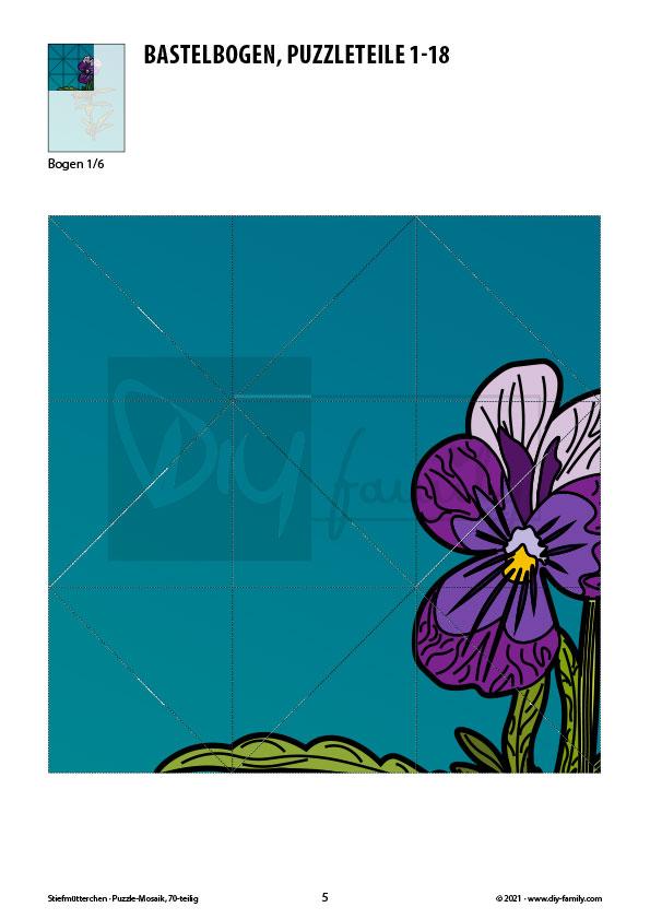 Stiefmütterchen – Mosaikpuzzle zum Ausschneiden und Basteln
