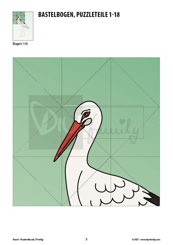 Storch – Mosaikpuzzle zum Ausschneiden und Basteln