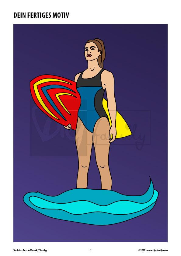 Surferin – Mosaikpuzzle zum Ausschneiden und Basteln