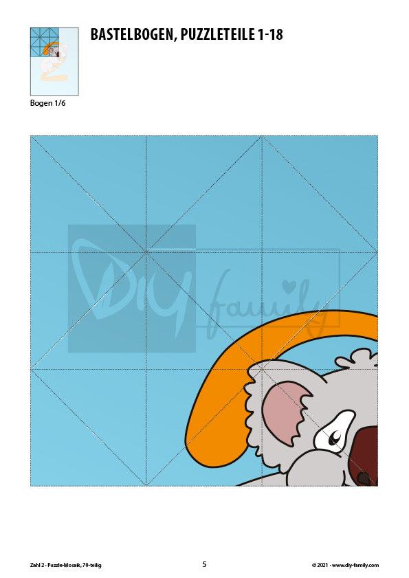 Tierzahlen 2 – Mosaikpuzzle zum Ausschneiden und Basteln