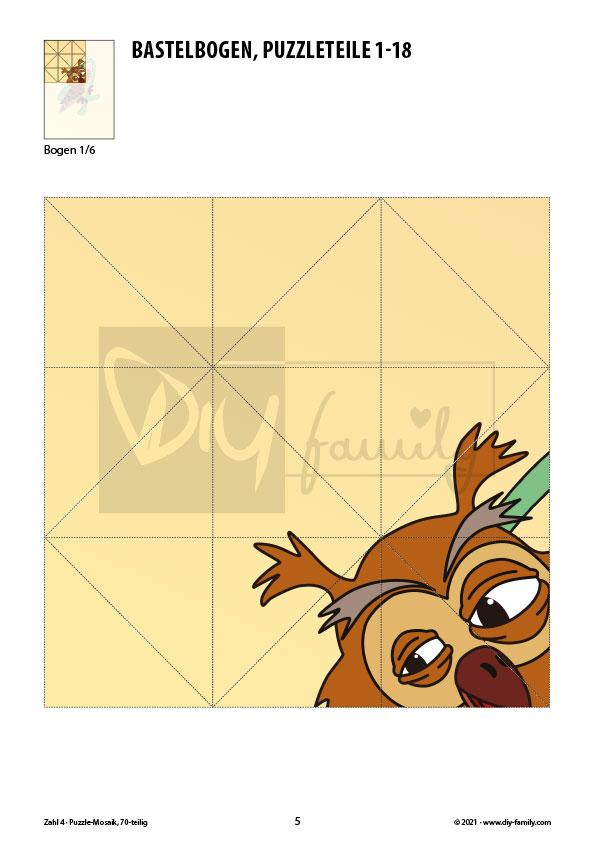Tierzahlen 4 – Mosaikpuzzle zum Ausschneiden und Basteln