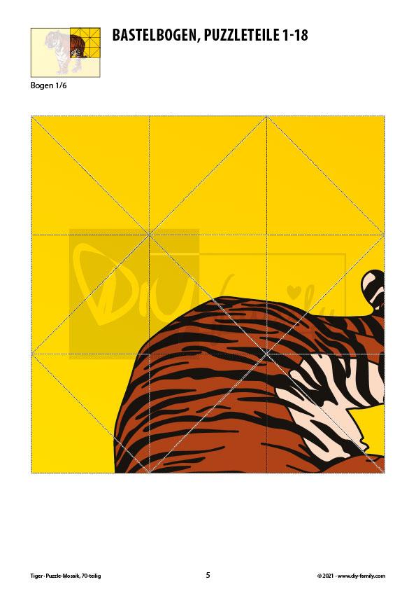 Tiger – Mosaikpuzzle zum Ausschneiden und Basteln
