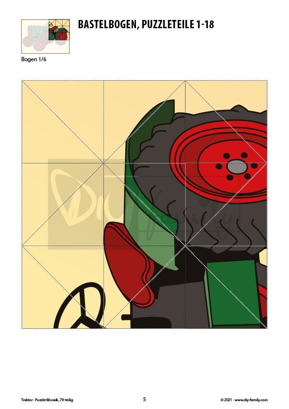Traktor – Mosaikpuzzle zum Ausschneiden und Basteln