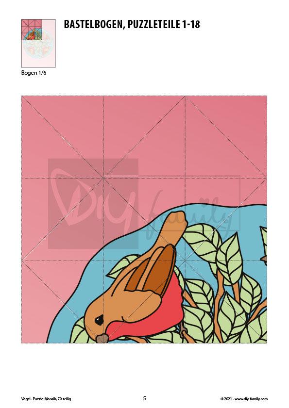 Vögel – Mosaikpuzzle zum Ausschneiden und Basteln