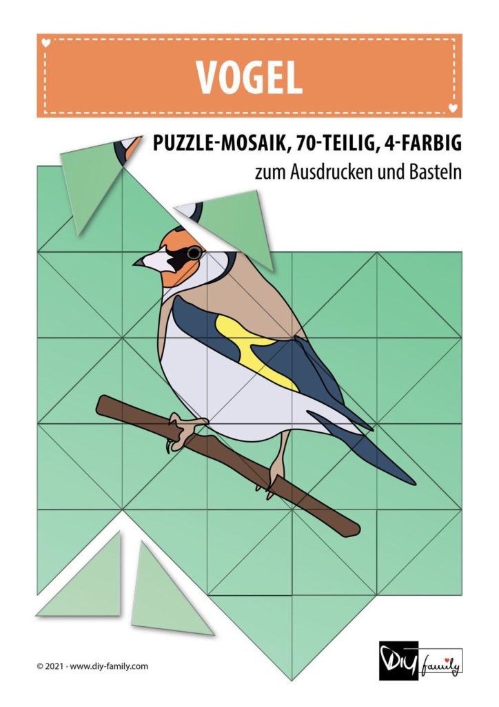 Vogel – Mosaikpuzzle zum Ausschneiden und Basteln