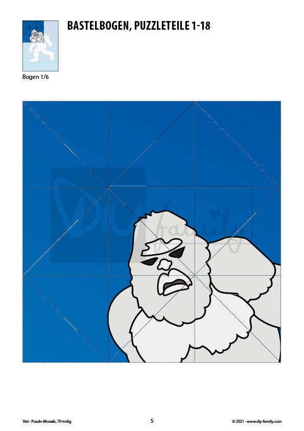 Yeti – Mosaikpuzzle zum Ausschneiden und Basteln