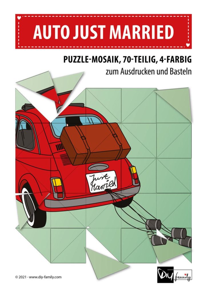 Auto Just Married – Mosaikpuzzle zum Ausschneiden und Basteln