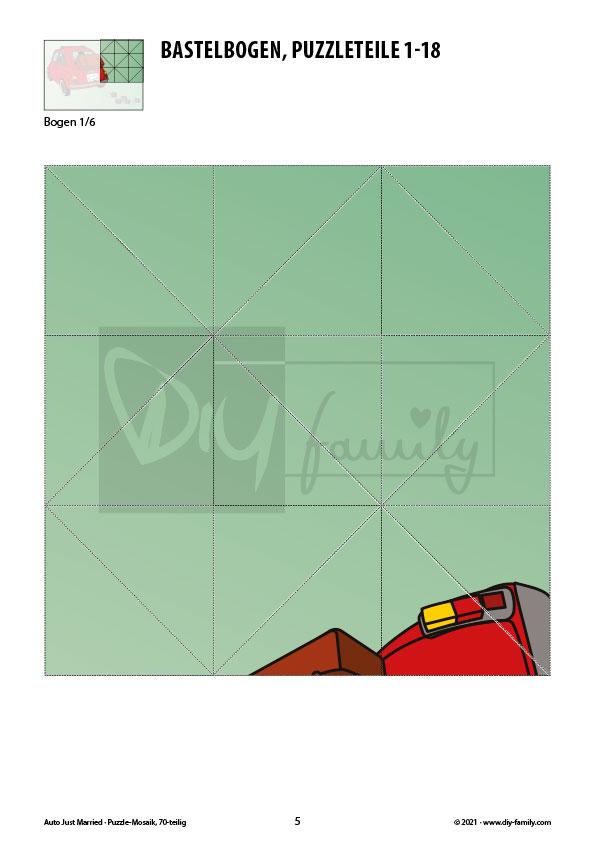 Auto Just Married – Mosaikpuzzle zum Ausschneiden und Basteln