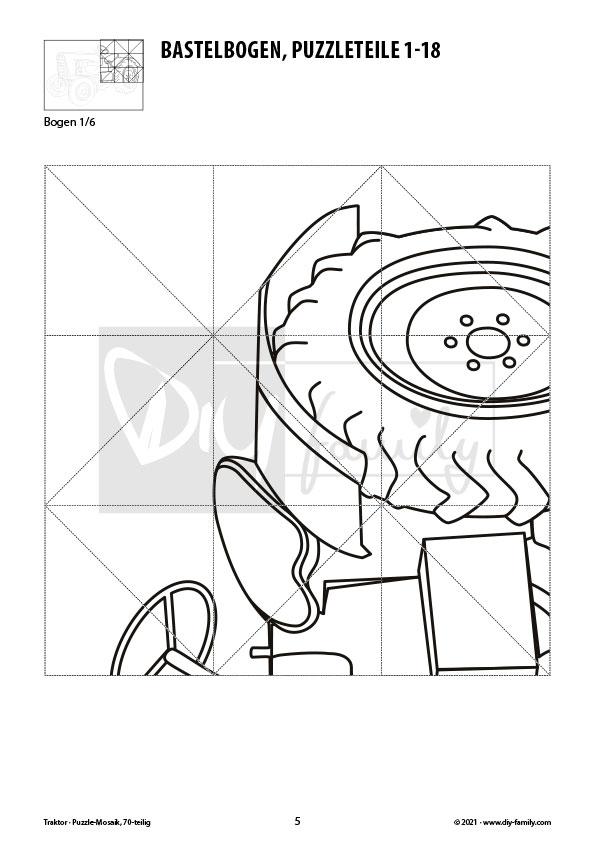 Traktor – Mosaikpuzzle zum Ausschneiden und Ausmalen