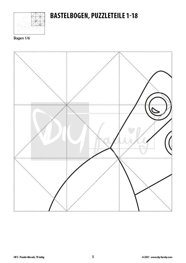 UFO – Mosaikpuzzle zum Ausschneiden und Ausmalen