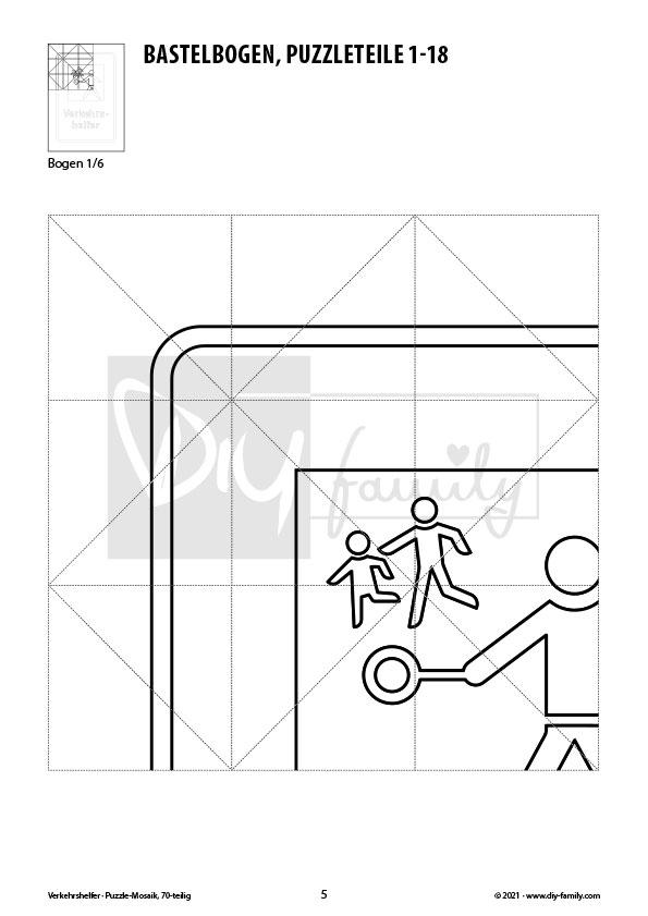 Verkehrshelfer – Mosaikpuzzle zum Ausschneiden und Ausmalen