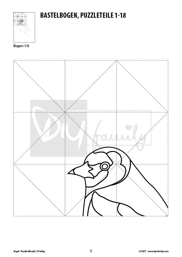 Vogel – Mosaikpuzzle zum Ausschneiden und Ausmalen