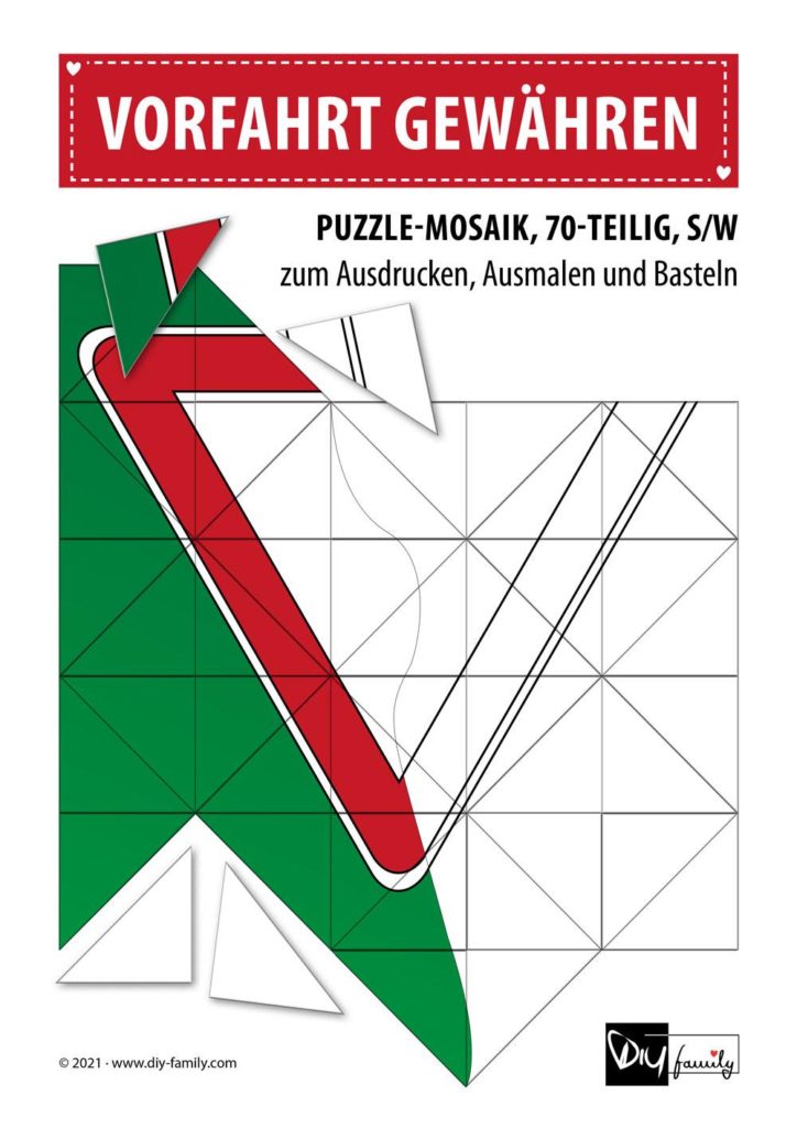 Vorfahrt gewähren – Mosaikpuzzle zum Ausschneiden und Ausmalen