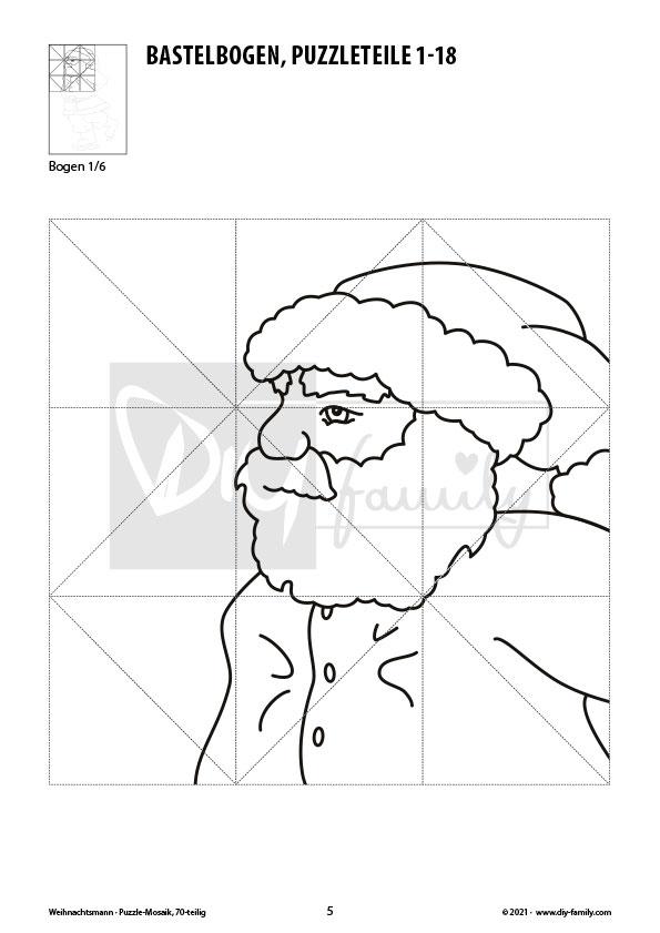 Weihnachtsmann – Mosaikpuzzle zum Ausschneiden und Ausmalen