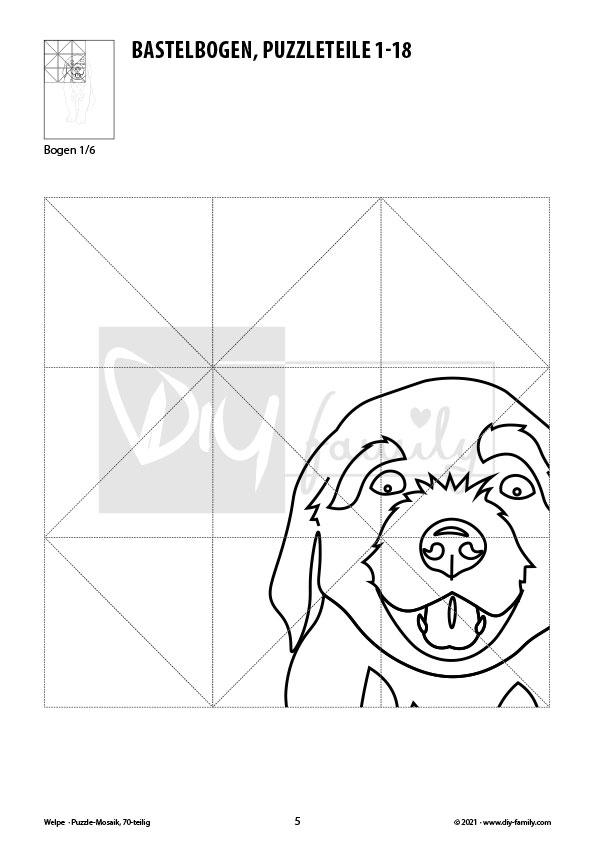 Welpe – Mosaikpuzzle zum Ausschneiden und Ausmalen