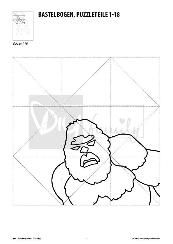Yeti – Mosaikpuzzle zum Ausschneiden und Ausmalen