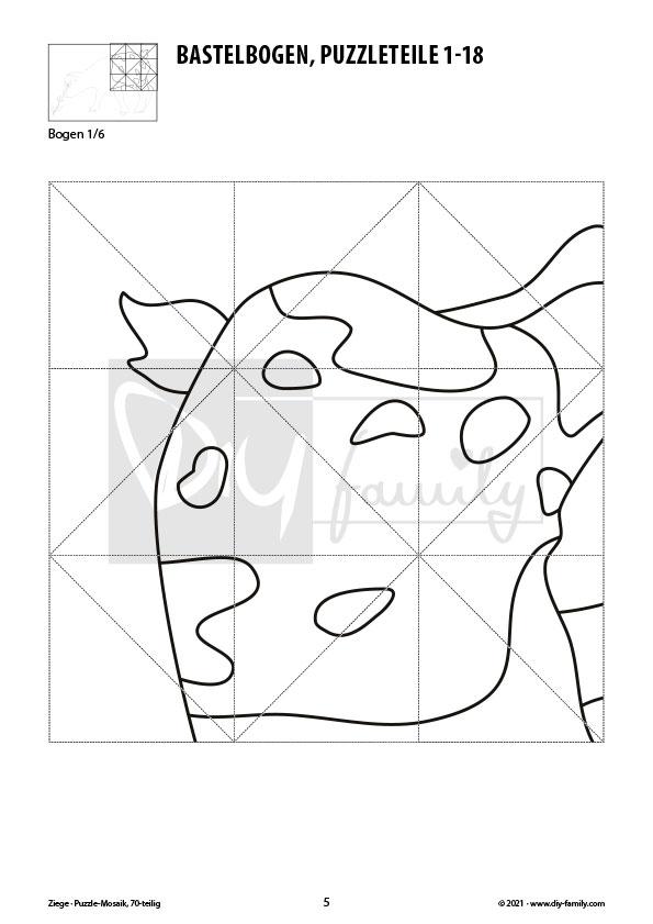 Ziege – Mosaikpuzzle zum Ausschneiden und Ausmalen