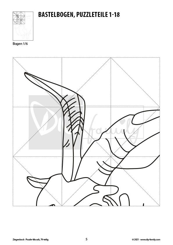 Ziegenbock – Mosaikpuzzle zum Ausschneiden und Ausmalen