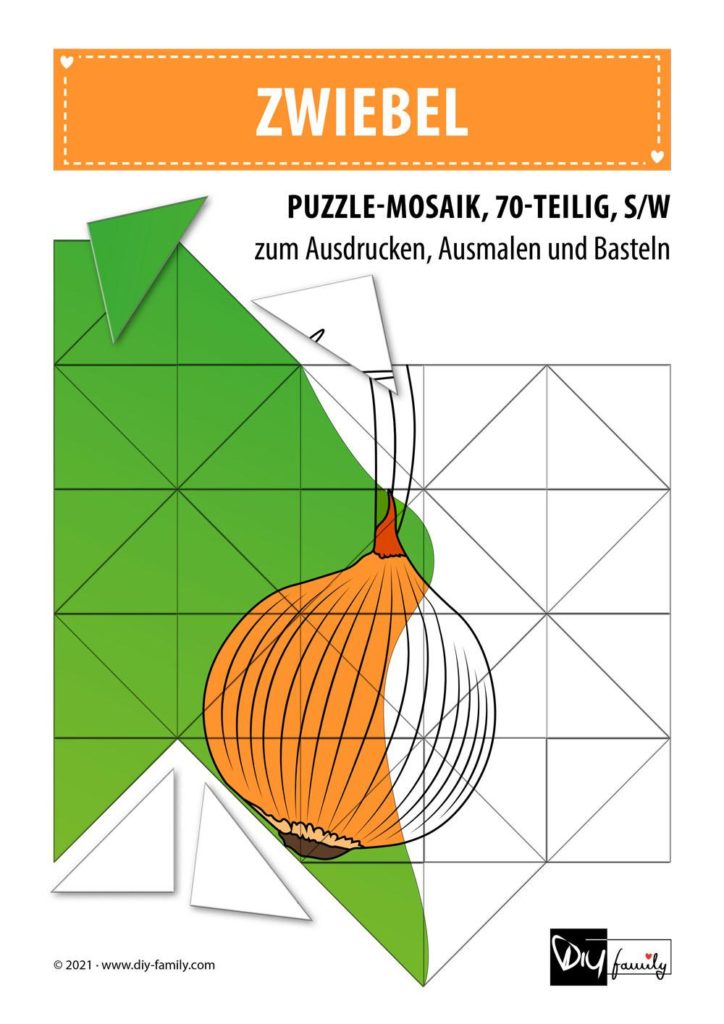 Zwiebel – Mosaikpuzzle zum Ausschneiden und Ausmalen