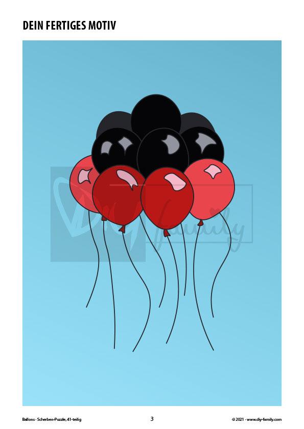 Ballons – Scherben-Puzzle zum Ausdrucken, Ausschneiden und Ausmalen