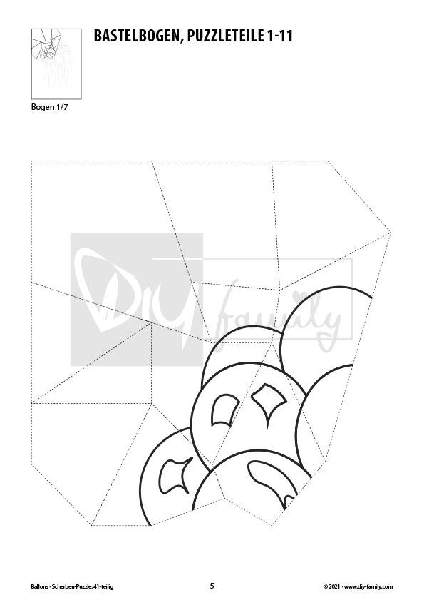 Ballons – Scherben-Puzzle zum Ausdrucken, Ausschneiden und Ausmalen