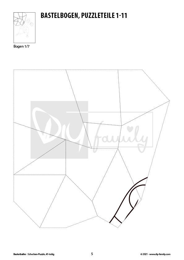Basketball – Scherben-Puzzle zum Ausdrucken, Ausschneiden und Ausmalen