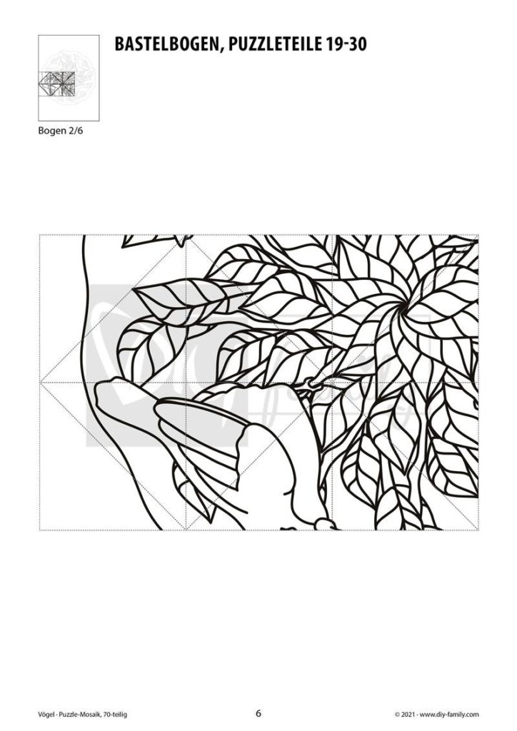 Vögel – Mosaikpuzzle zum Ausschneiden und Ausmalen