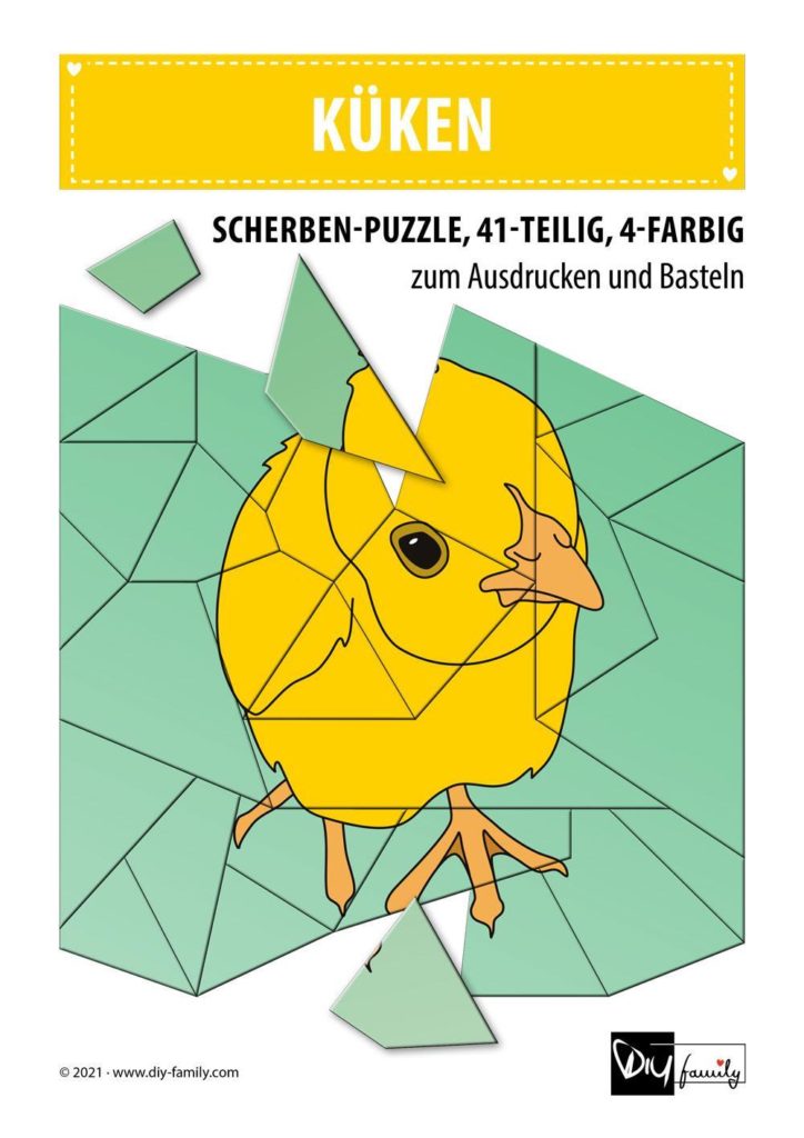 Küken – Scherben-Puzzle zum Ausdrucken und Ausschneiden