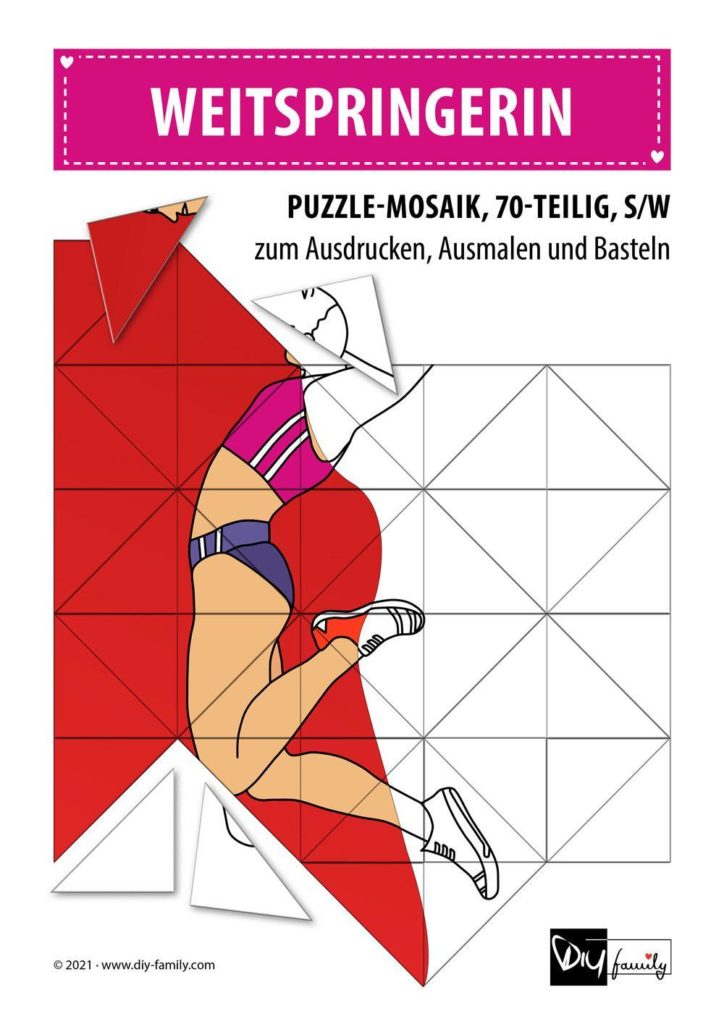Weitspringerin – Mosaikpuzzle zum Ausschneiden und Ausmalen