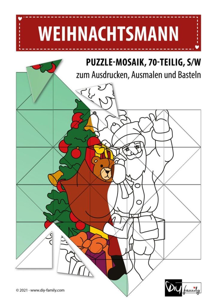 Weihnachtsmann 2 – Mosaikpuzzle zum Ausschneiden und Ausmalen